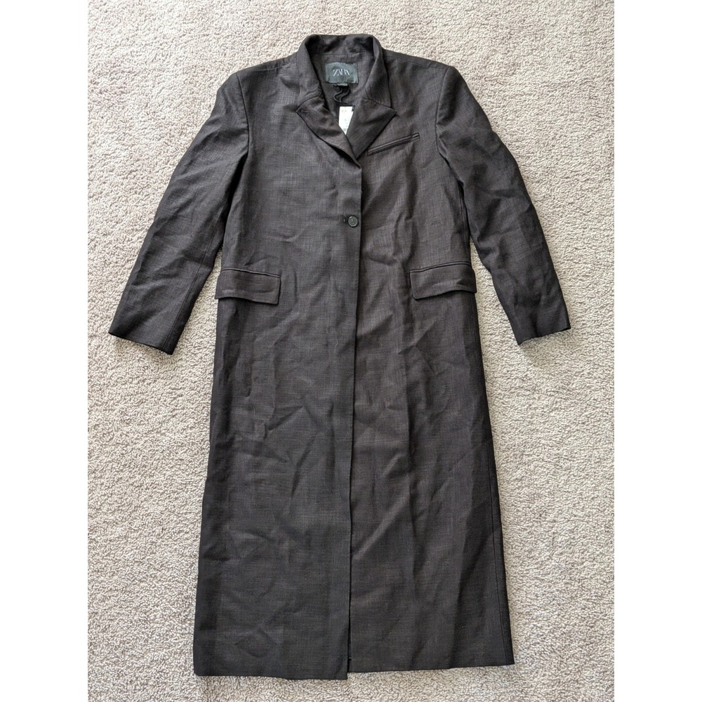 Zara ZW Collection Long Wool Blend Tailored Coat Womens Small NWT Minimalist
